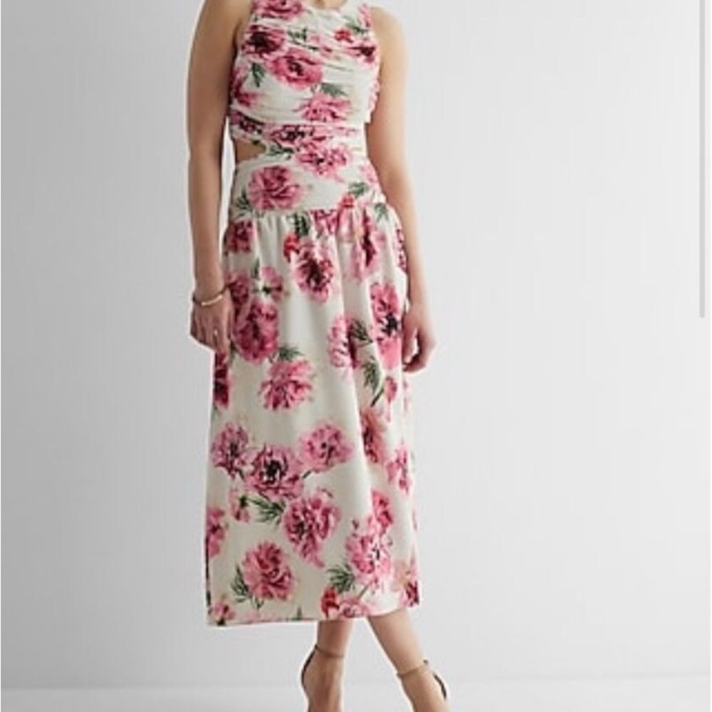 Express Pink Floral Midi Dress (NWT)